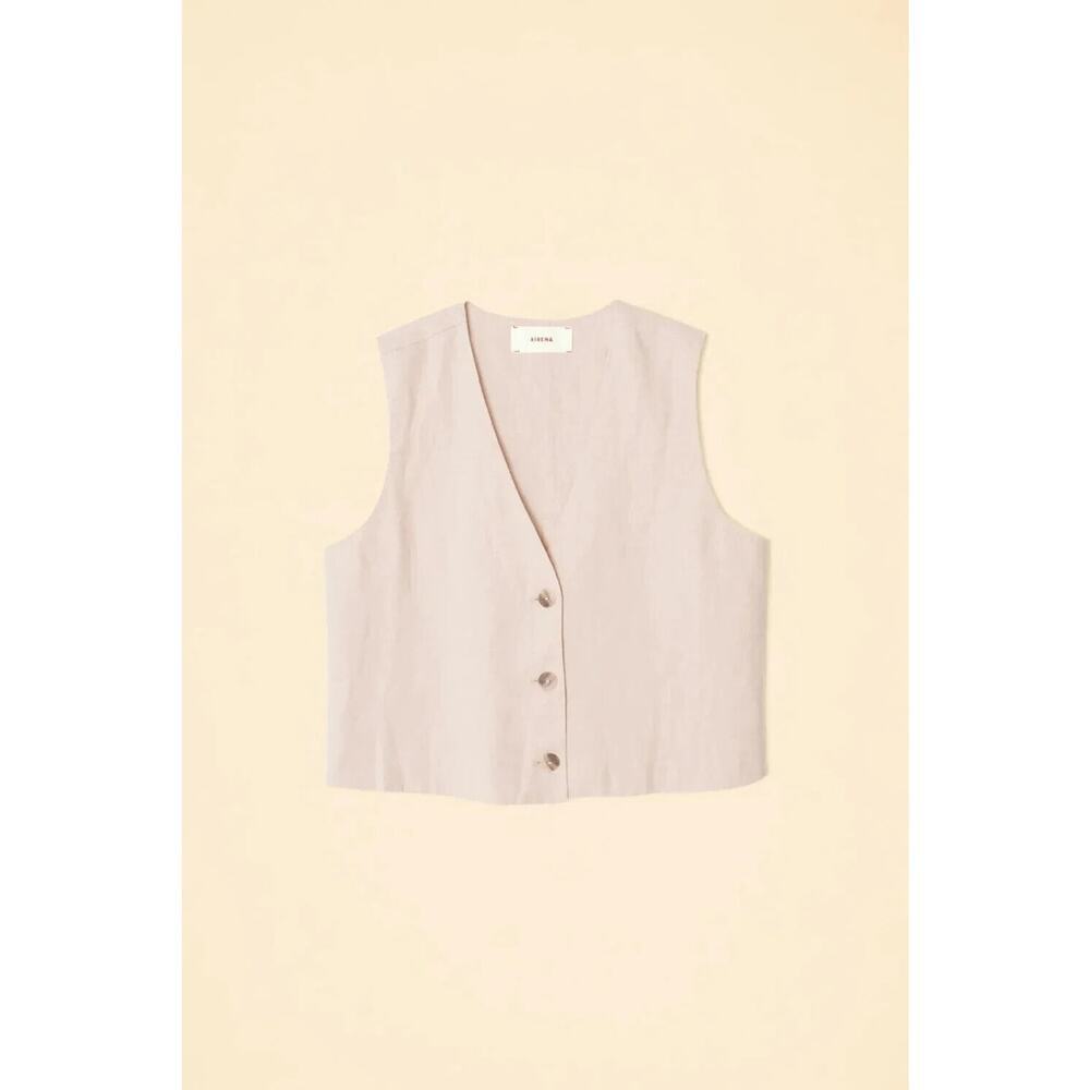XiRENA Light Beige Linen Button Front Vest